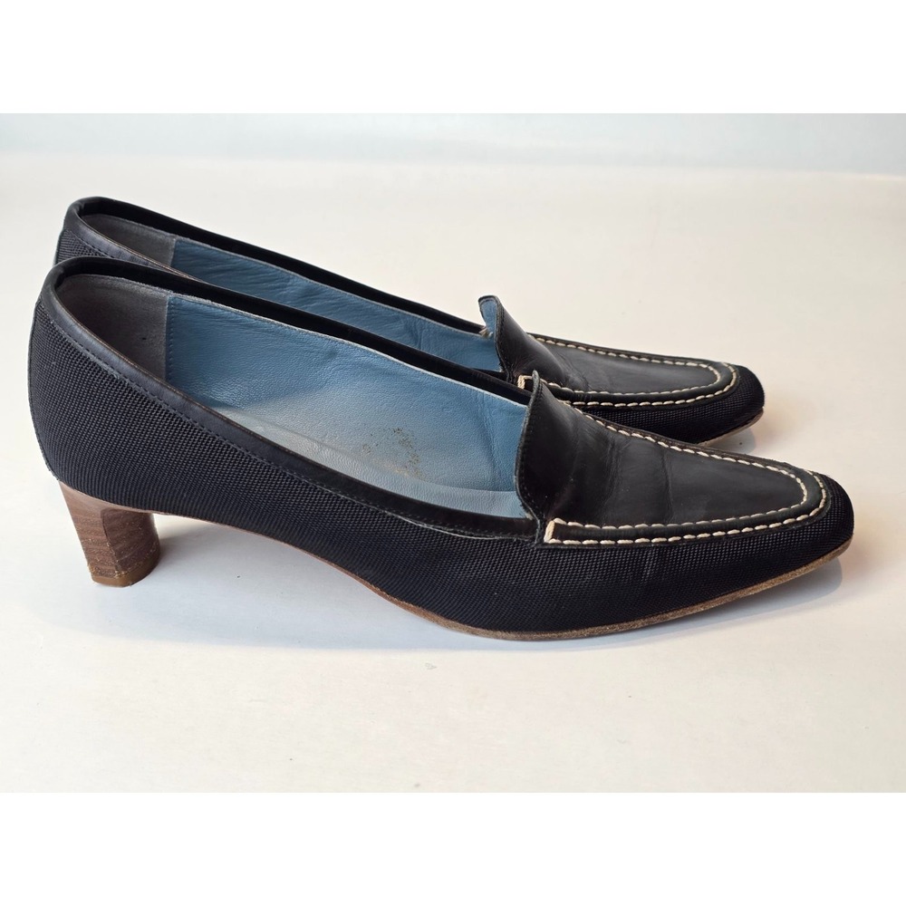 Sesto Meucci Women's Heels Size 6.5 M Navy Dress Fabric Leather Italian Shoes